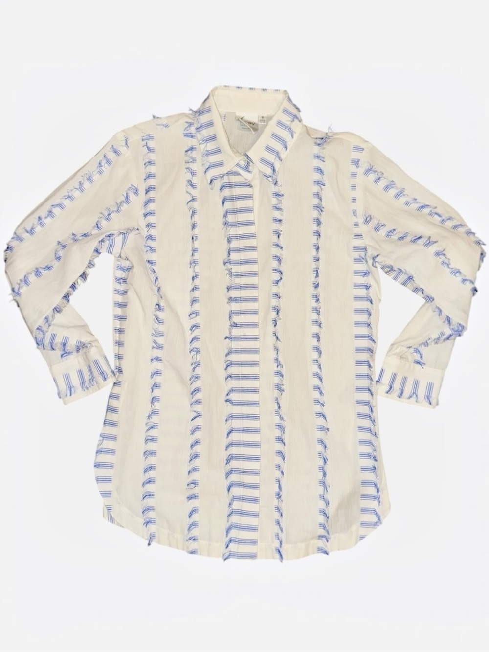 Finley Women’s Fringe Stripe Cotton Button Up Shirt in White Size S Like-New